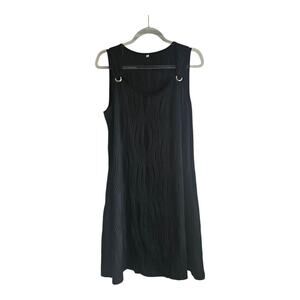 Summer Tank Shift Dress Womens Size Large Textured Black Stretch Silver Grommet